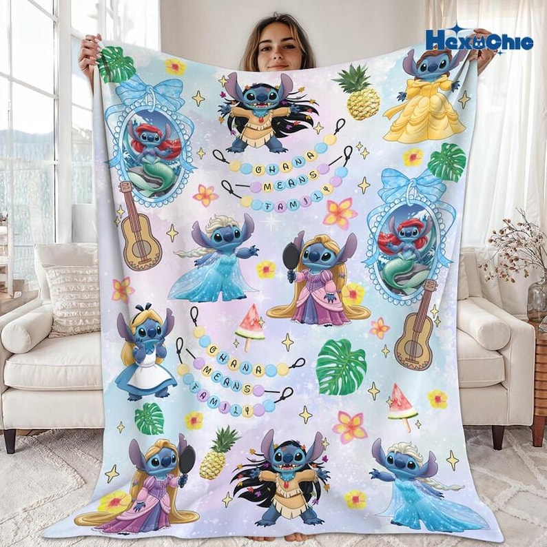 Personalized Lilo And Stitch Blanket, Wdw Cute Stitch Blanket, Stitch Blue Alien Blanket, Stitch Fleece Blanket, Wdw Stitch Quilt image 1