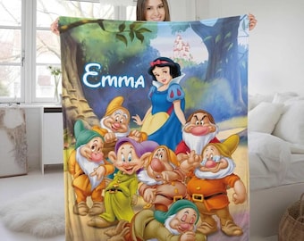 Manta personalizada con nombre de la Princesa Blancanieves, manta de forro polar Sherpa de Blancanieves y los Siete Enanitos, regalos de cumpleaños