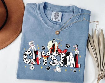 Personalized 101 Dalmatians Comfort Colors Shirt, Disneyland Movie Characters Tee, 101 Dalmatians Pongon And Perdita Shirt, Disneyworld Trip