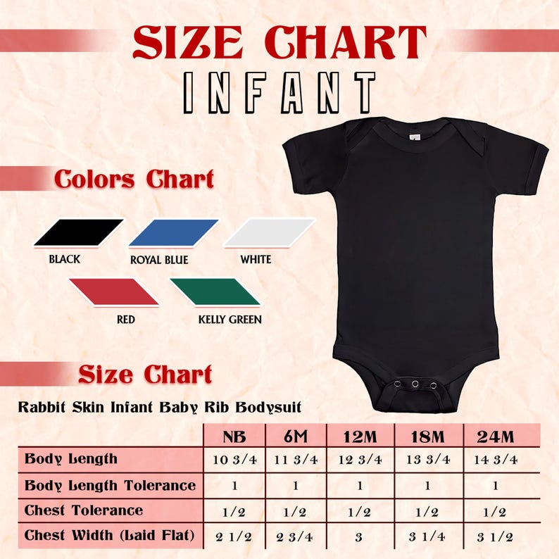 the size chart for a baby bodysuit
