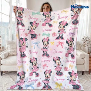 Personalized Minnie Mouse Blanket, Custom Name Disneyland Minnie Blanket, Disneyland Blankets, Minnie Birthday Gifts, Custom Name Blanket image 1