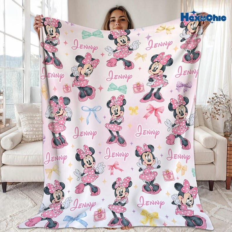 Personalized Minnie Mouse Blanket, Custom Name Disneyland Minnie Blanket, Disneyland Blankets, Minnie Birthday Gifts, Custom Name Blanket image 1