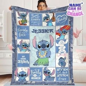 Personalized Disneyworld Stitch And Lilo Blanket | WDW Stitch Fleece Blanket | Stitch Magic Kingdom Throw Blanket for Bed Coach and Sofa image 1