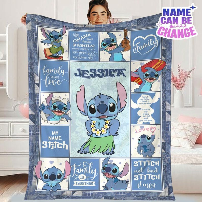 Personalized Disneyworld Stitch And Lilo Blanket | WDW Stitch Fleece Blanket | Stitch Magic Kingdom Throw Blanket for Bed Coach and Sofa image 1
