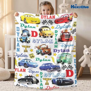 Custom Name Disneyland Cars Baby Blanket, Baby Shower Gift, Disneyland Home Decor,Birthday Gift for Kids,Lightning McQueen Tow Mater Blanket image 3
