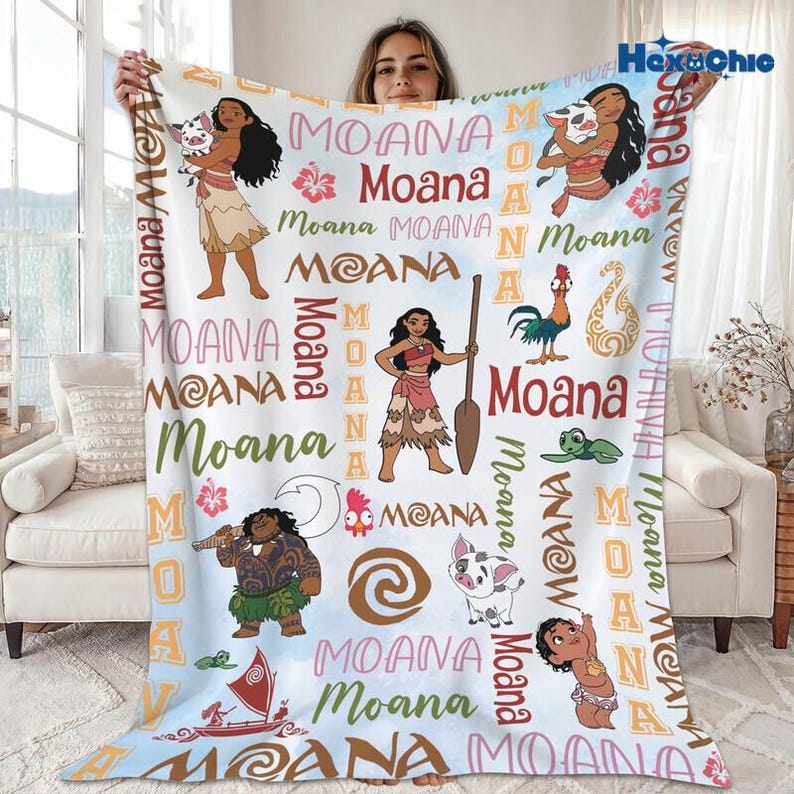 Personalized Watercolor Disneyland Moana Blanket, Baby Girl Princess Moana Birthday Girl Gift, Disneyland Maui Blanket, Christmas Gift Bild 4