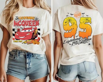 Retro Lightning McQueen Halloween Comfort Shirt, Disneyland Cars Halloween Shirt, McQueen Lightning Halloween Tee, Spooky Season Tee