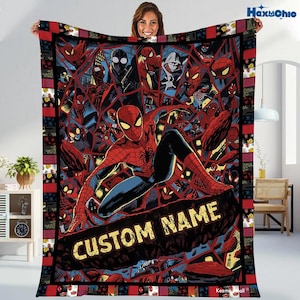 Personalized Superhero Spiderman Blanket, Custome Spiderman Fleece Blanket, Spiderman Birthday Theme Party Blanket, Spiderman Boys Blanket
