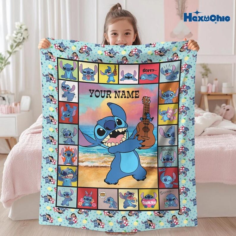 Disneyland Lilo And Stitch Blanket, Personalized Custom Stitch Blanket, Ohana Means Family Blanket, Christmas Gifts, Birthday Gifts For Kids Bild 2