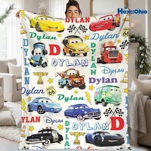 Custom Name Disneyland Cars Baby Blanket, Baby Shower Gift, Disneyland Home Decor,Birthday Gift for Kids,Lightning McQueen Tow Mater Blanket image 1