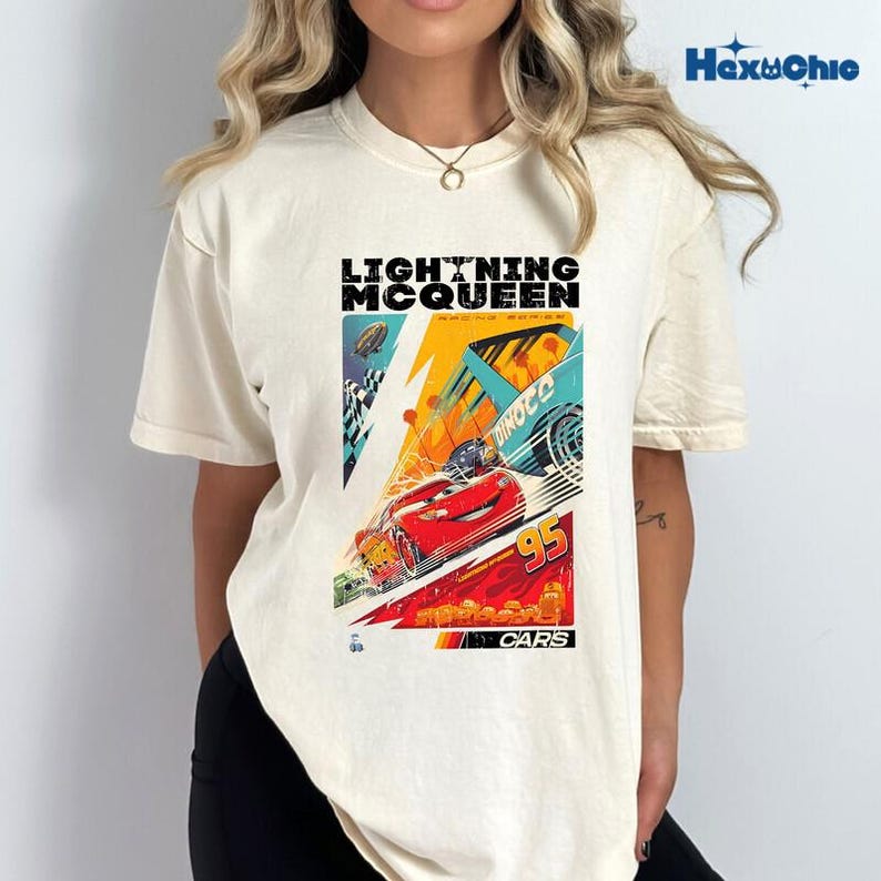 Retro Two Sided Lightning Mcqueen Comfort Colors Shirt, Disneyland Cars Shirt, Disneyland Pixar Cars Shirt, Cars Family Vacation 2026 Tee image 2