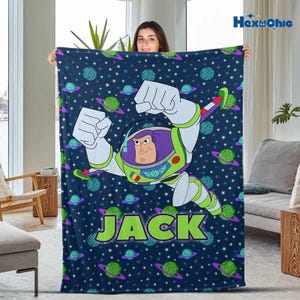 Personalized Disneyland Toy Story Blanket, Custom Name Disneyland Blanket, Woody Buzz Lightyear Jessie Toy Story Blanket, Gift for Boy image 1