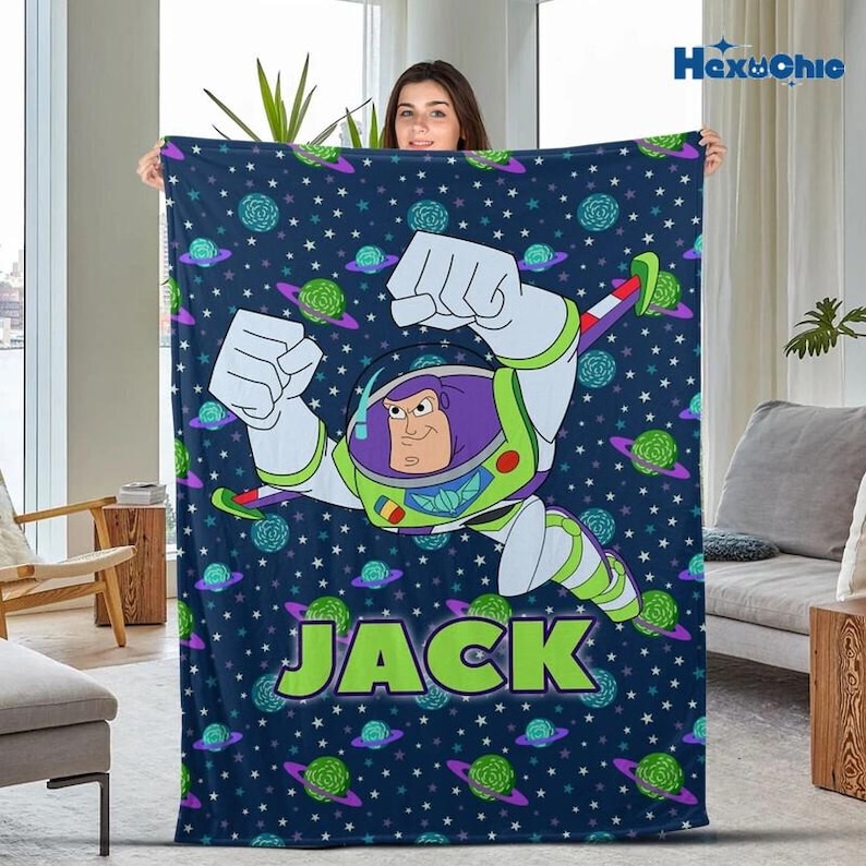 Personalized Disneyland Toy Story Blanket, Custom Name Disneyland Blanket, Woody Buzz Lightyear Jessie Toy Story Blanket, Gift for Boy image 1