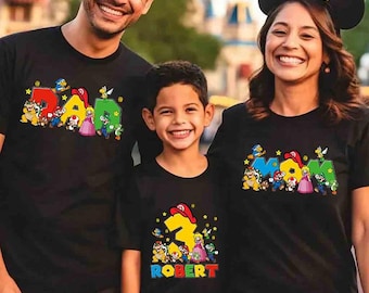 Camiseta familiar personalizada de Mario para cumpleaños, Camisetas de cumpleaños de Mario, Personaliza Super Mario Family, Camiseta de cumpleaños Level Up, Camiseta de Super Mario