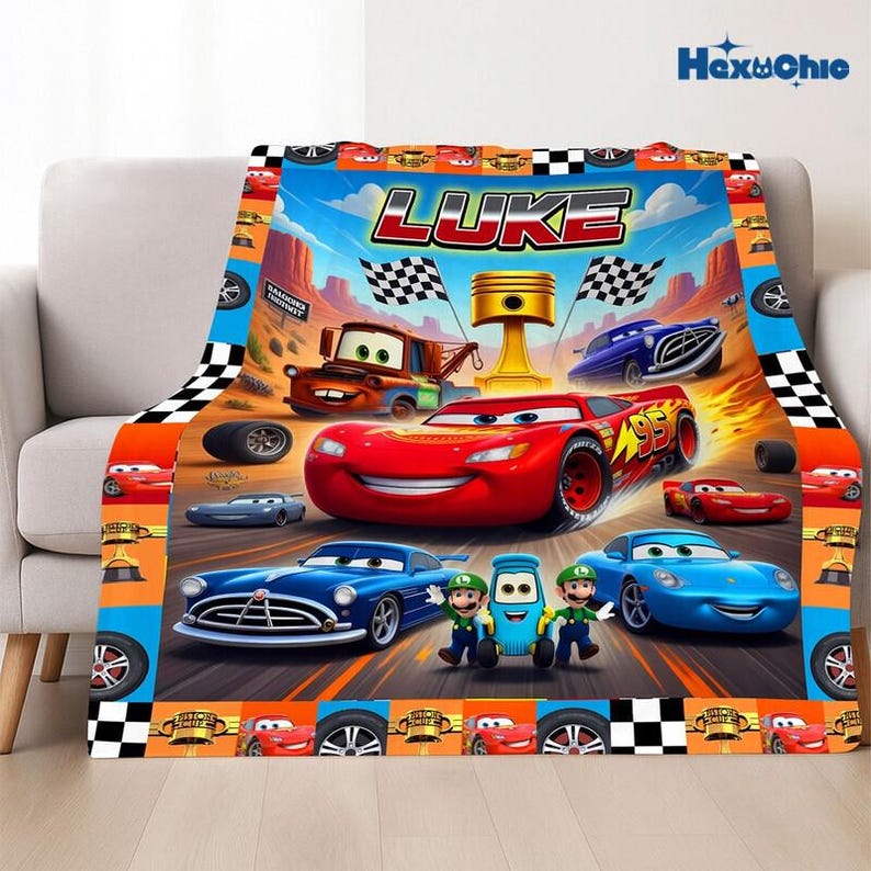 Custom Lightning McQueen Baby Blanket, Baby Shower Gift, Disneyland Home Decor,Birthday Gift for Kids,Lightning McQueen Tow Mater Blanket image 2
