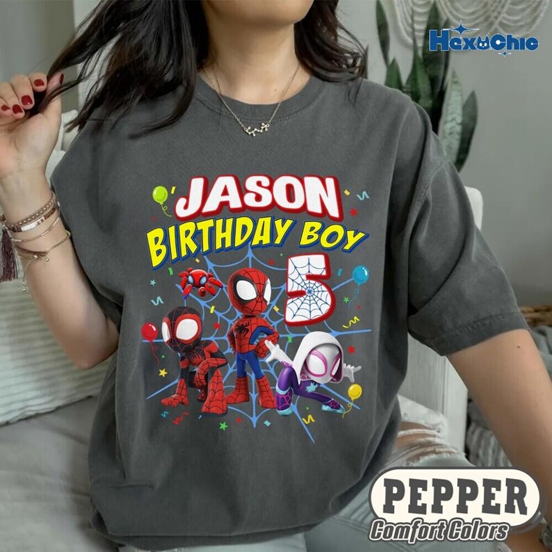 Personalized Spidey and His Amazing Friends Shirt, Comfort Colors Birthday Boy Tee, 5th Birthday Shirt, Disneyland Trip Tee image 4