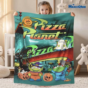 Vintage Aliens Toy Story Pizza Planet Blanket, Halloween Pizza Planet Fleece Blanket, Toy Story Blanket Gift for Boy And Girl, Woody Buzz image 1