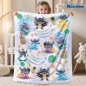 Personalized Lilo And Stitch Blanket, Wdw Cute Stitch Blanket, Stitch Blue Alien Blanket, Stitch Fleece Blanket, Wdw Stitch Quilt image 3