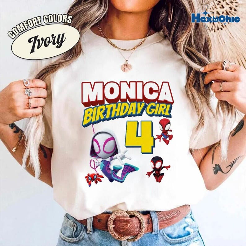 Personalized Spidey and His Amazing Friends Shirt, Custom Birthday Girl Tee, Superhero Birthday Tee, 4th Birthday Shirt, Birthday Girl Shirt image 1