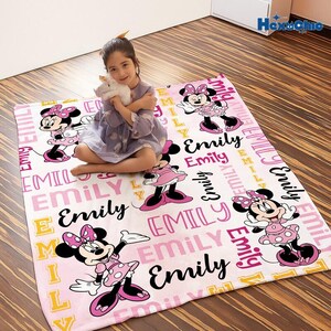 Personalized Watercolor Minnie Mouse Blanket, Custom Name Disneyland Minnie Blanket, Minnie Birthday Gifts, Disneyland Christmas Blanket image 2