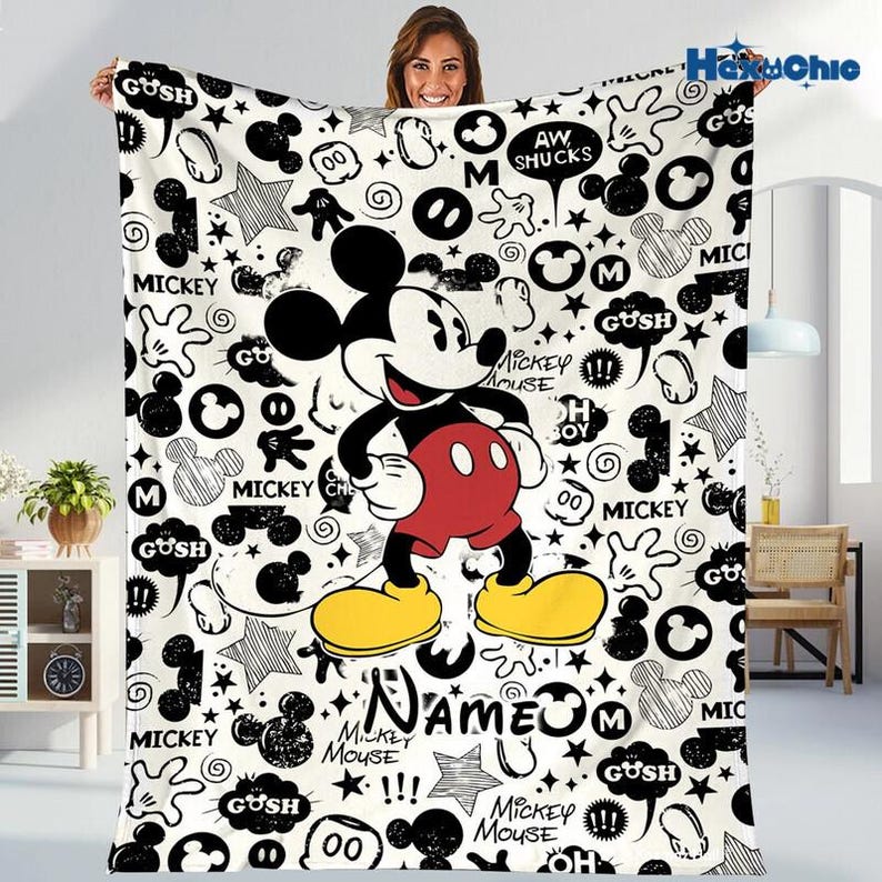 Personalized Wdw Mickey Classic Blanket, Mickey Mouse Blanket, Mickey Blanket Chirstmas Gift, Cartoon Fleece Blanket, Magic Kingdom Quilt image 2