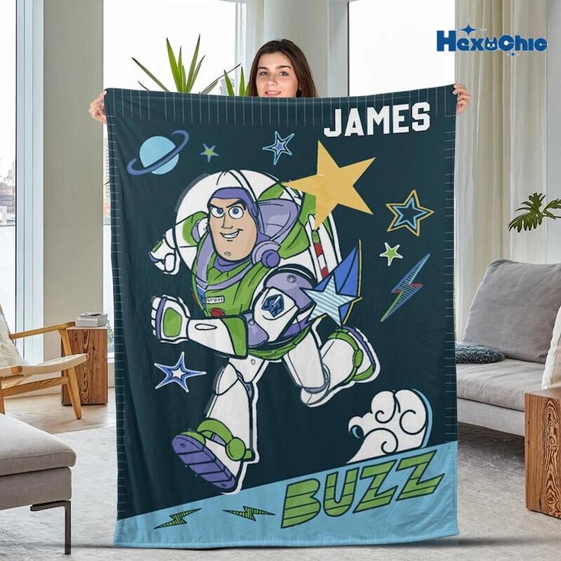 Personalized Buzz Lghtyear Blanket, Toy Story Disneyland blanket, Woody Buzz Lightyear Jessie Toy Story Blanket, Gift Christmas for boy girl image 1
