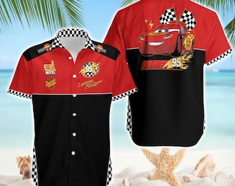 Disneyland Lightning Mcqueen Hawaiian Shirt, Cars Hawaii Shirt, Mcqueen 95 Button Up Shirt, Cars Movie Shirt, Magic Kingdom Shirt