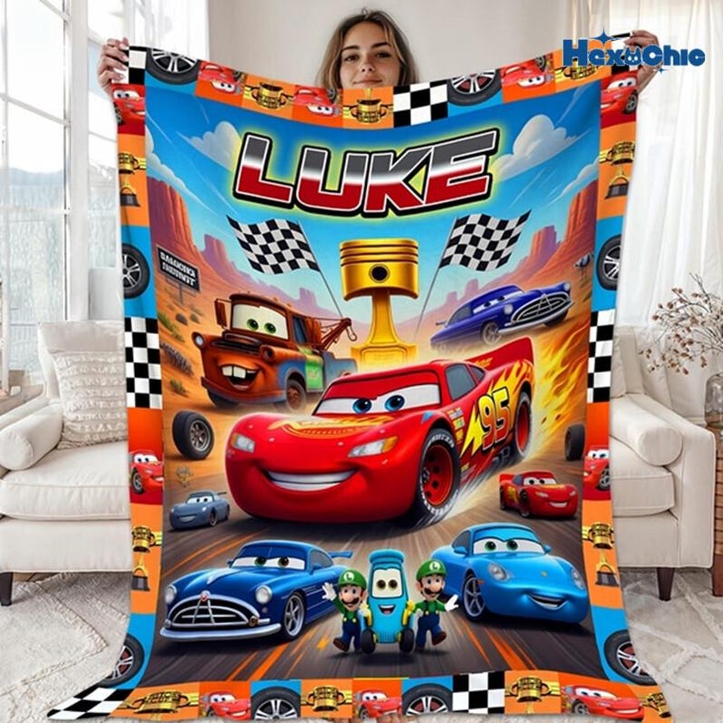 Custom Lightning McQueen Baby Blanket, Baby Shower Gift, Disneyland Home Decor,Birthday Gift for Kids,Lightning McQueen Tow Mater Blanket image 1