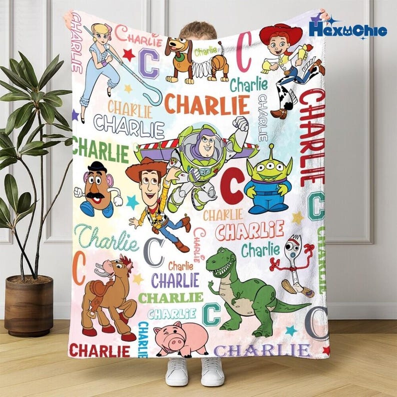 Custom Name Toy Story Blanket, Disneyland Toy Story Fleece Blanket, Woody Buzz Lightyear Blanket, Birthday Boy Gift, Custom Name Blanket image 1