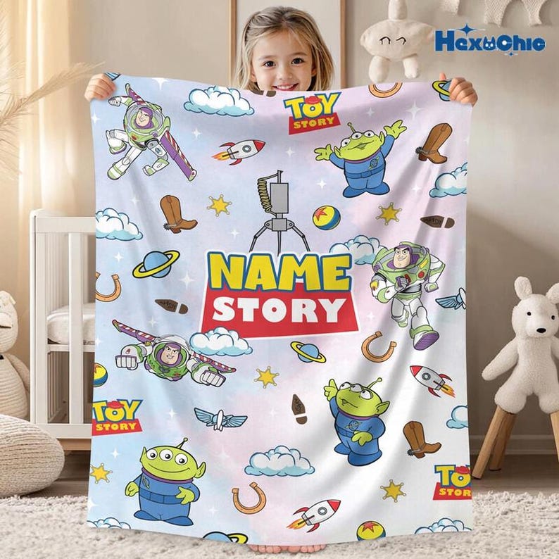 Manta personalizada de Toy Story de Disneyland, manta a medida de Disneyland, manta de Woody, Buzz Lightyear y Jessie de Toy Story, regalo para niño o niña. imagen 3
