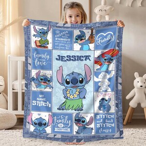 Personalized Disneyworld Stitch And Lilo Blanket | WDW Stitch Fleece Blanket | Stitch Magic Kingdom Throw Blanket for Bed Coach and Sofa image 3
