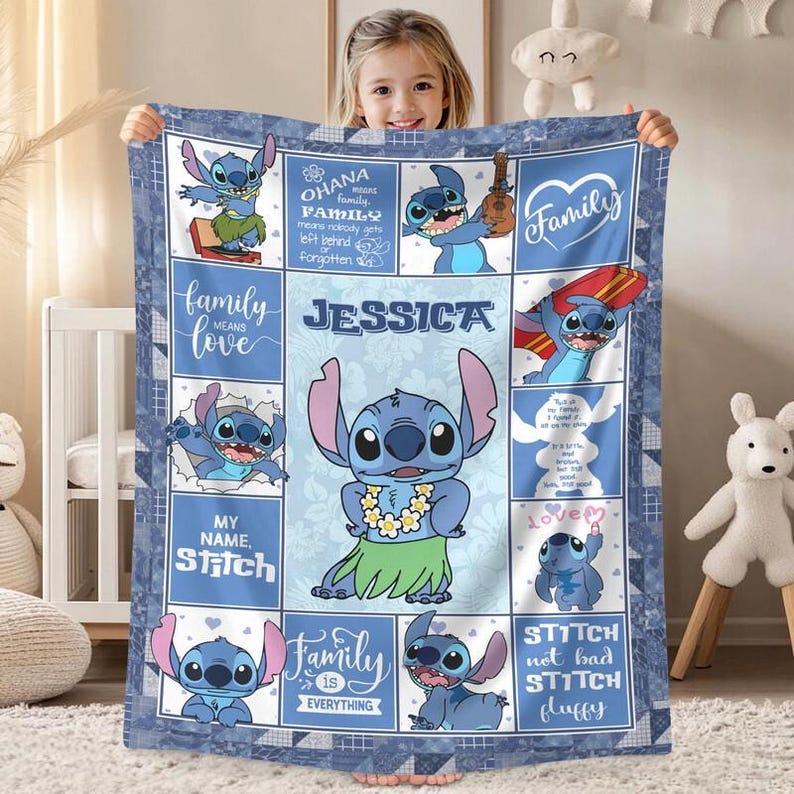 Personalized Disneyworld Stitch And Lilo Blanket | WDW Stitch Fleece Blanket | Stitch Magic Kingdom Throw Blanket for Bed Coach and Sofa image 3