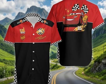 Comfort Disneyland Lightning Mcqueen Hawaiian Shirt, Cars Hawaii Shirt, Mcqueen 95 Button Up Shirt, Cars Movie Shirt, Magic Kingdom Shirt