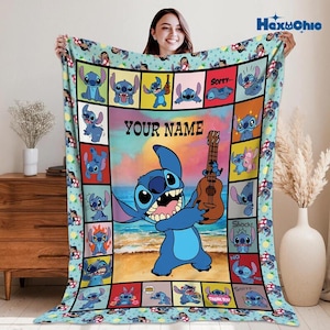 Disneyland Lilo And Stitch Blanket, Personalized Custom Stitch Blanket, Ohana Means Family Blanket, Christmas Gifts, Birthday Gifts For Kids Bild 1
