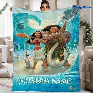 Custom Name Moana Maui Blanket, Moana Movie Blanket, Moana Princess Blanket, Moana Characters Blanket, Princess Moana Lovers Blanket image 1