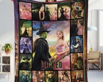Wicked Shiz University Blanket, Wicked For Good Blanket Elphaba And Glinda Blanket, Wicked For Good Merch Halloween Gift, Xmas Blanket
