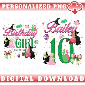 Personalisierte Wicked Geburtstagskind PNG, für gute Png geändert, Zauberer von Oz Geburtstagsgeschenk, böse inspirierte Film Png, Hexe rosa und grün Png