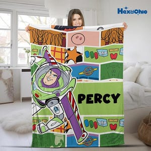 Personalized Toy Story Buzz Lightyear Fleece Blanket, Toy Story Land Blanket, Toy Story Pixar Blanket for Bed Couch Sofa, Gift For Boy image 1