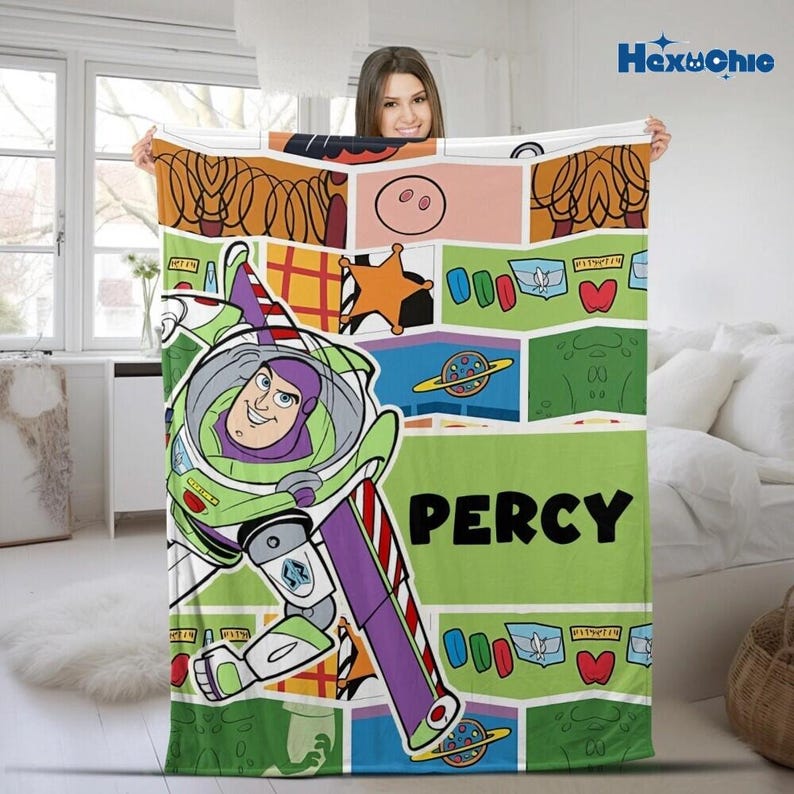 Personalized Toy Story Buzz Lightyear Fleece Blanket, Toy Story Land Blanket, Toy Story Pixar Blanket for Bed Couch Sofa, Gift For Boy image 1