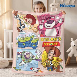 Manta polar personalizada de Toy Story, manta de Buzz Lightyear, manta de Woody y Jessie de Toy Story, manta de los extraterrestres de Toy Story, manta de cumpleaños para niño imagen 3