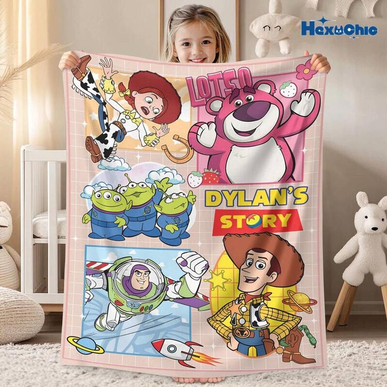 Manta polar personalizada de Toy Story, manta de Buzz Lightyear, manta de Woody y Jessie de Toy Story, manta de los extraterrestres de Toy Story, manta de cumpleaños para niño imagen 3