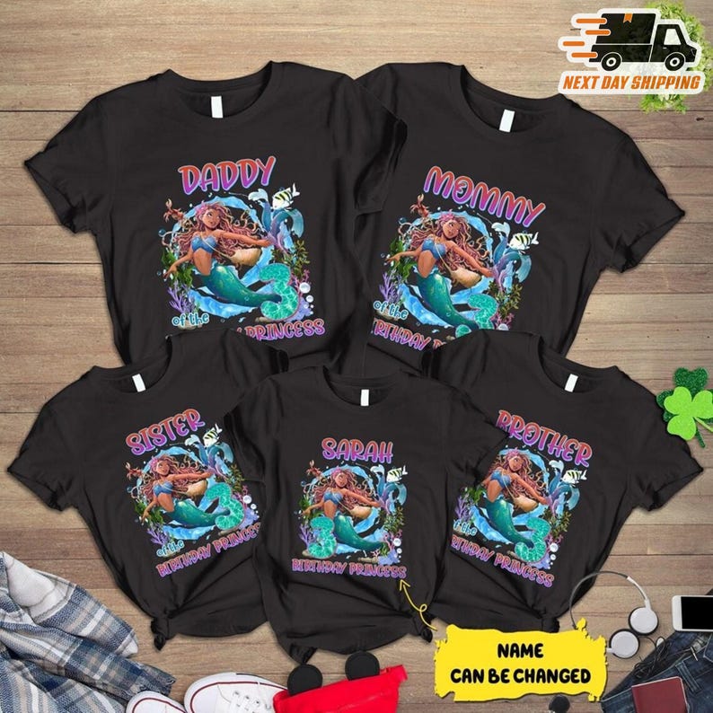 a group of t - shirts with a mermaid on them