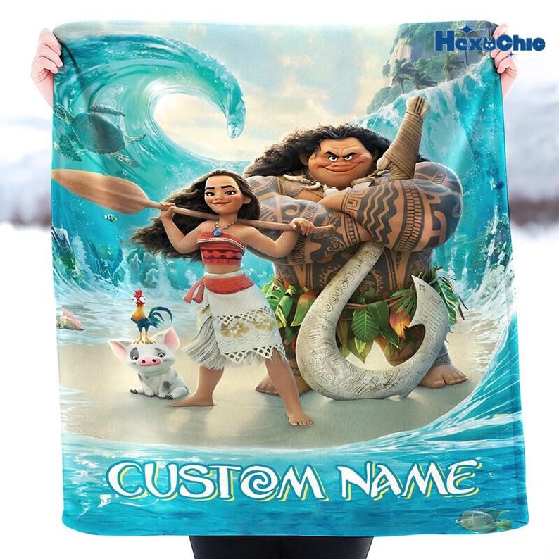 Custom Name Moana Maui Blanket, Moana Movie Blanket, Moana Princess Blanket, Moana Characters Blanket, Princess Moana Lovers Blanket image 2