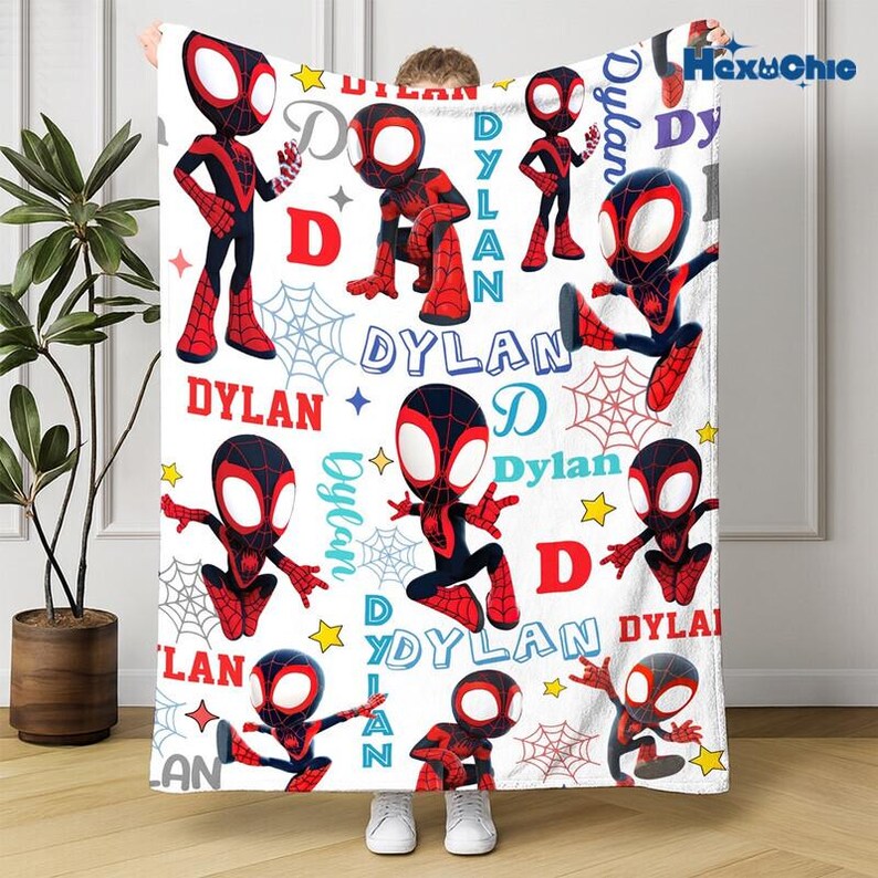 Personalized Spidey & His Friends blanket, Watercolor Spiderman Blanket, Birthday Boy Girl blanket, Birthday Boy gift, Custom Blanket Bild 3