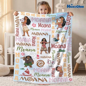 Personalized Watercolor Disneyland Moana Blanket, Baby Girl Princess Moana Birthday Girl Gift, Disneyland Maui Blanket, Christmas Gift Bild 1