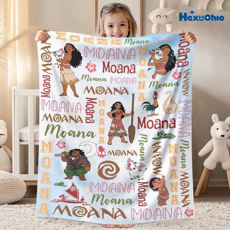 Personalized Watercolor Disneyland Moana Blanket, Baby Girl Princess Moana Birthday Girl Gift, Disneyland Maui Blanket, Christmas Gift Bild 1