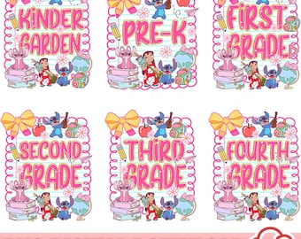Lilo And Stitch Preppy Back to School Bundle PNG, Coquette Teacher First Day of School Shirt Design, Girly Sublimation, Pre-k 1st/2nd Grade