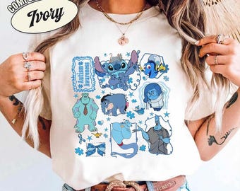 Disneyland Autism Awareness Blue Characters Shirt, Autism Awareness Month Shirt, Autism teacher gift, Stitch Sully Dory