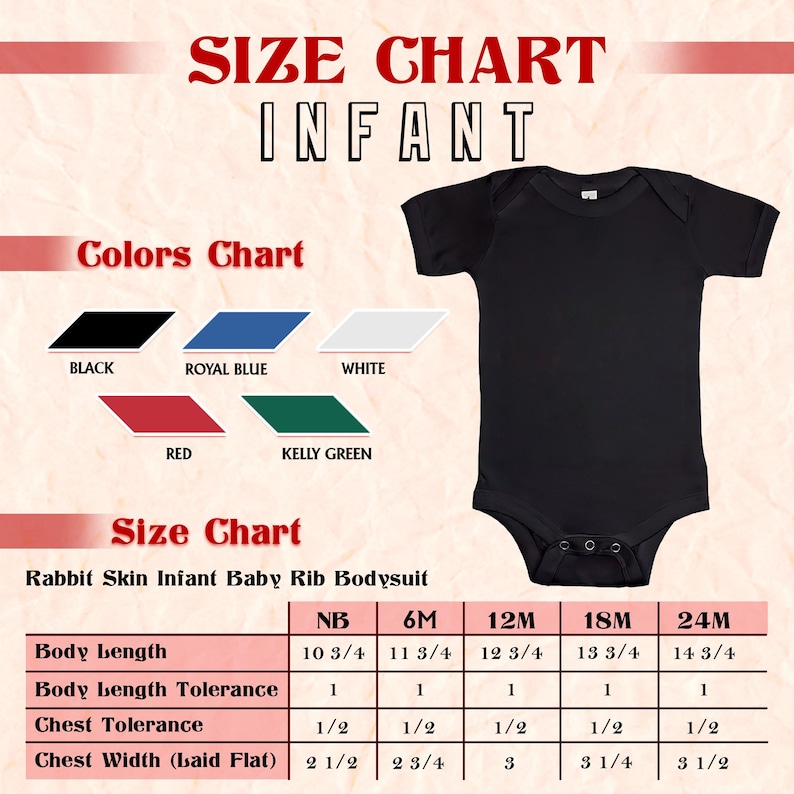 the size chart for a baby bodysuit