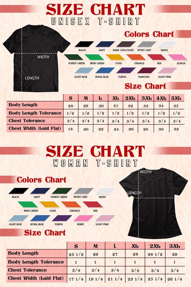the size chart of a t - shirt for men and women
